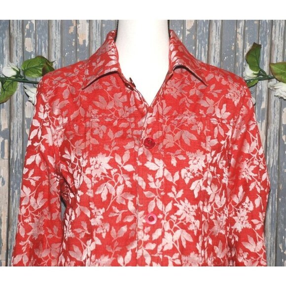 Reversible Ladies Red Floral Lightweight Jacket Size PS Button Up Casual Modest - Picture 3 of 11